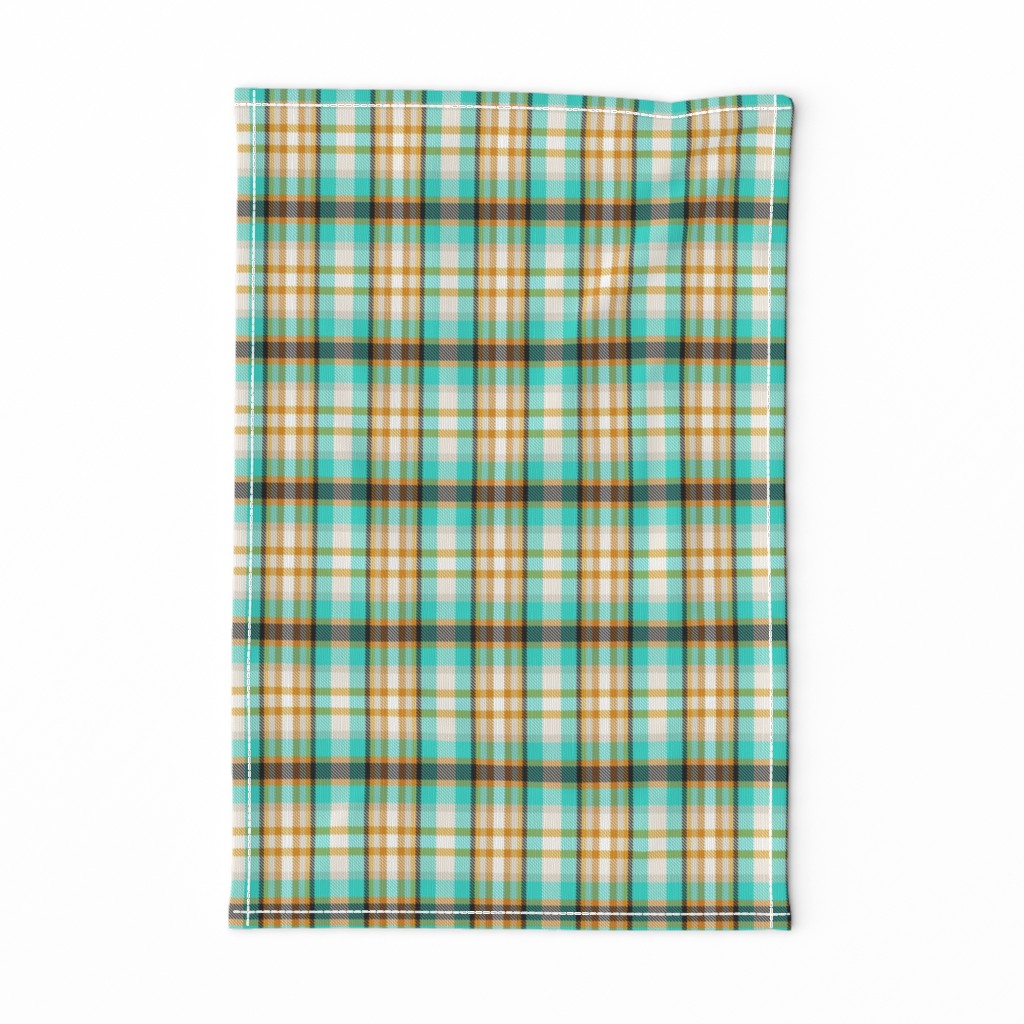 Coolest Turquoise, Mustard + Orange Plaid by Su_G_©SuSchaefer