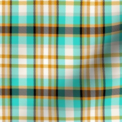 Coolest Turquoise, Mustard + Orange Plaid by Su_G_©SuSchaefer