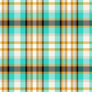 Coolest Turquoise, Mustard + Orange Plaid by Su_G_©SuSchaefer