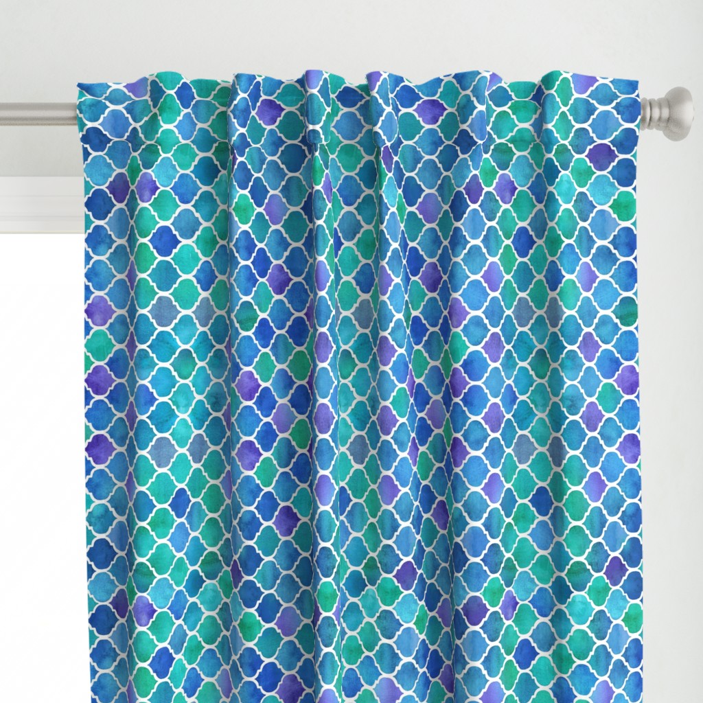 Horizontal Blue Green Watercolor Textured Moroccan