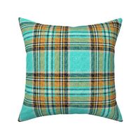 Cooler Stewart plaid in Turquoise, Mustard + Orange Linen-weave by Su_G_©SuSchaefer