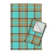 Cooler Stewart plaid in Turquoise, Mustard + Orange Linen-weave by Su_G_©SuSchaefer