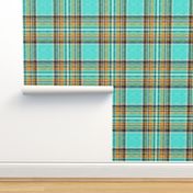 Cooler Stewart plaid in Turquoise, Mustard + Orange Linen-weave by Su_G_©SuSchaefer