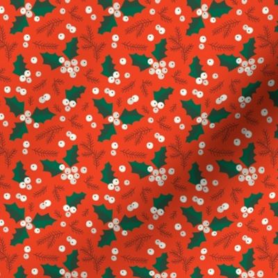 Christmas holly and berries on orange (small)