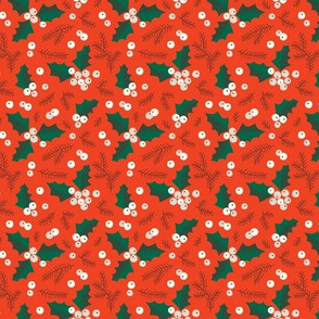 Christmas holly and berries on orange (small)