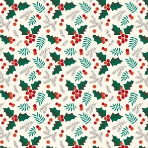 Christmas holly and berries on creme (small)