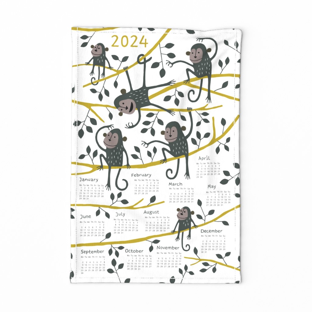 Monkey tea towel calendar 2024
