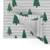 Plaid Green Winter Trees with Stripes