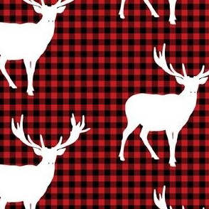Deer against a Red and Black Plaid Print