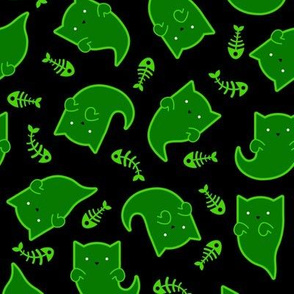Phantom Felines - Green Ghosts on Black