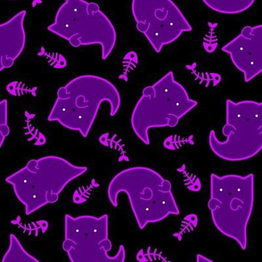 Phantom Felines - Purple Ghosts on Black