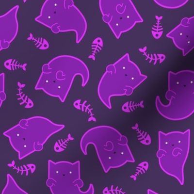 Phantom Felines - Purple Ghosts on Gray