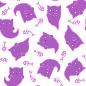 Phantom Felines - Purple Ghosts on White