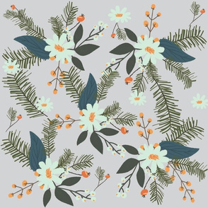 Winter Floral Mint and Grey