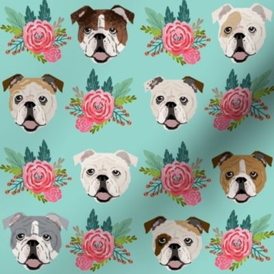 english bulldog faces cute florals flowers english bulldog fabrics cute florals mint and pink english bulldog fabric