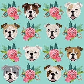 english bulldog faces cute florals flowers english bulldog fabrics cute florals mint and pink english bulldog fabric