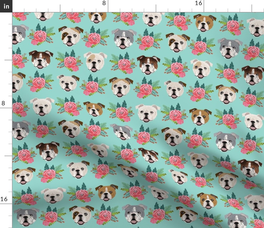 bulldogs, perros, florales, las flores Tela | Spoonflower