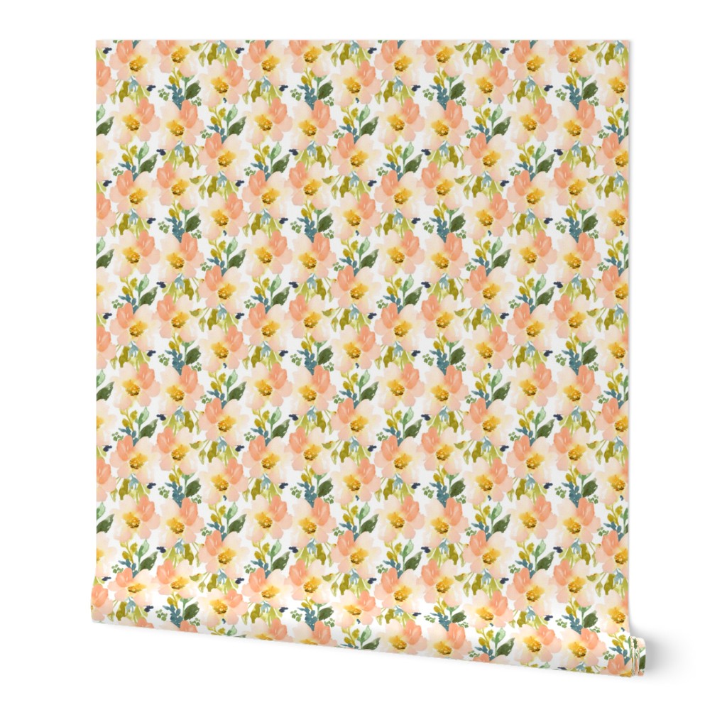 Portadown Peach Row Watercolor Flower Pattern