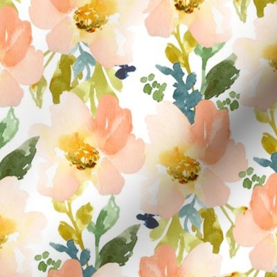 Portadown Peach Row Watercolor Flower Pattern