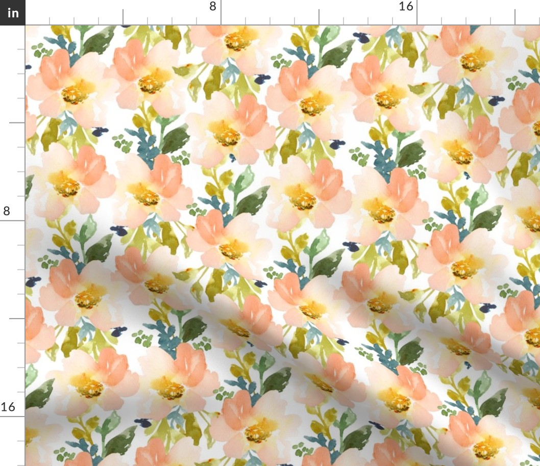 Portadown Peach Row Watercolor Flower Pattern