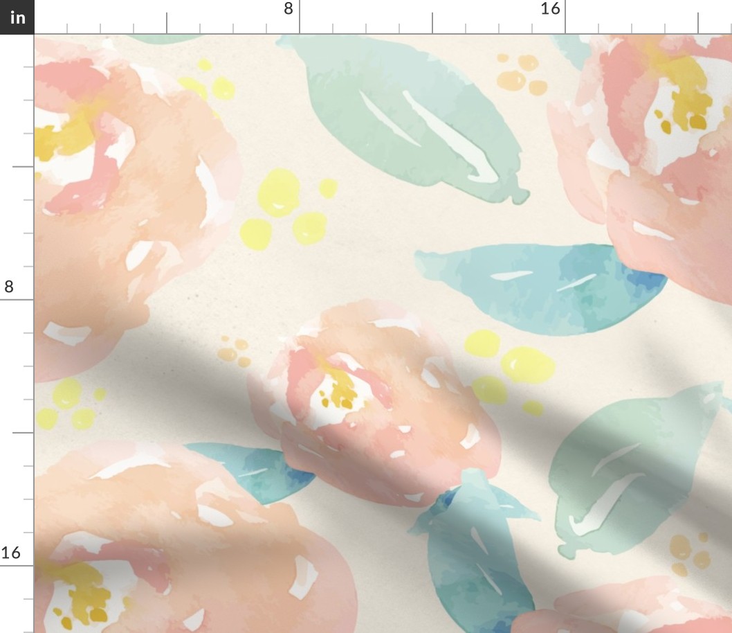 Watercolor Peach Peony Pattern With Mint