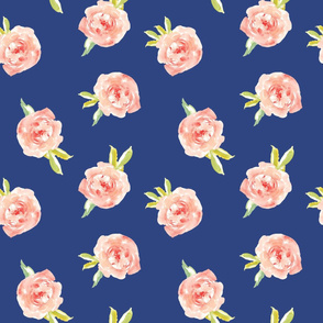 Watercolor Roses on Blue Background
