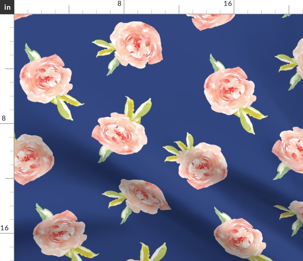 Watercolor Roses on Blue Background