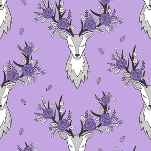 Deer Head with flowers in Purple