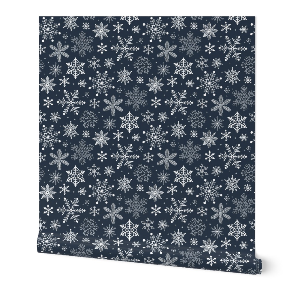 Snowflakes Christmas Holiday on Navy Blue