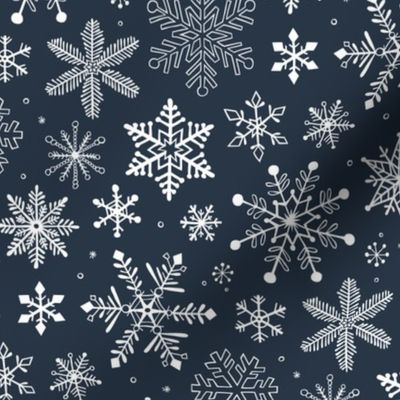 Snowflakes Christmas Holiday on Navy Blue