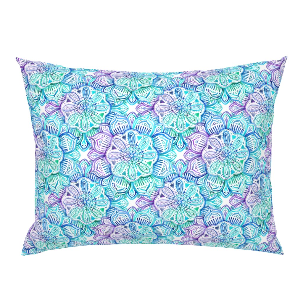 Iridescent Aqua and Purple Watercolor Mandala 