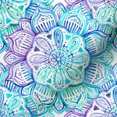 Iridescent Aqua and Purple Watercolor Mandala 