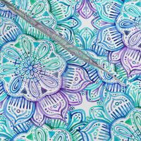 Iridescent Aqua and Purple Watercolor Mandala 