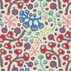 Summer Botanicals Groovy Retro Floral Buds Red Blue Pink Turquoise - UnBlink Studio by Jackie Tahara