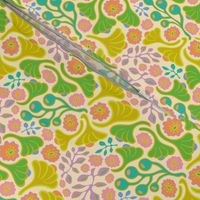 In the Sun Groovy Botanicals Florals Buds Leaves Pink Orange Green Yellow Coral - UnBlink Studio by Jackie Tahara