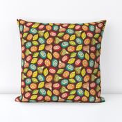 Juicy Fruits Fun Tossed Plump Ripe Apple Pear Lemon Lime Orange in Vintage Colours on Retro Brown - SMALL Scale - UnBlink Studio by Jackie Tahara