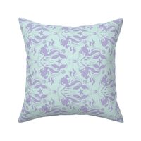 Mermaid damask- Aqua/lavender-90 degree turn