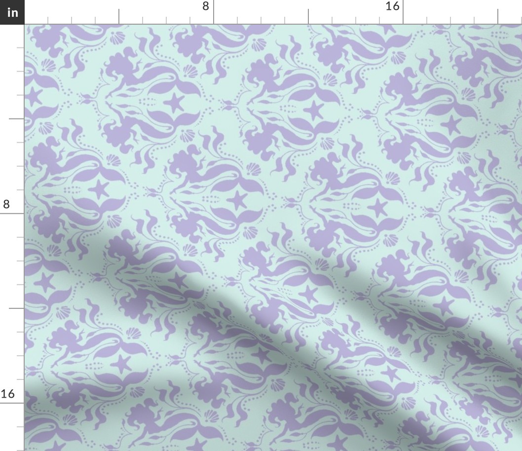 Mermaid damask- Aqua/lavender-90 degree turn