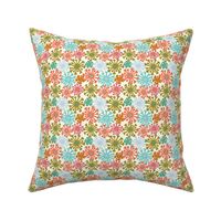 Bouncing Blooms Groovy Big Flowers Floral in Retro Midmod Turquoise Orange Olive Green - UnBlink Studio by Jackie Tahara