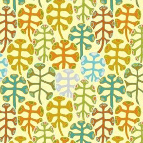 Euphorbia Euphoria Groovy Floral Botanical in Retro Midmod Brown Turquoise Yellow Brown Blue - UnBlink Studio by Jackie Tahara