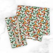 Leaf, Laugh, Love Groovy Retro Midmod Vertical Stripe Leaves in Pink Orange Turquoise Pale Purple on Brown - UnBlink Studio by Jackie Tahara