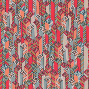 Urban Abstract Geometric Architecture High-Rise Buildings in Red Coral Beige Gray - UnBlink Studio by Jackie Tahara