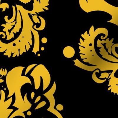 Badger Damask Gold on Black Large Print