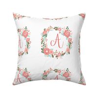 A monogram girls sweet florals flowers flower wreath girls monogram pillow fabric swatch design mini 8" swatch size  personalized personal letter quilt fabric cute girls design