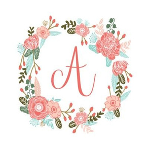 A monogram girls sweet florals flowers flower wreath girls monogram pillow fabric swatch design mini 8" swatch size  personalized personal letter quilt fabric cute girls design