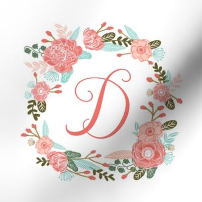 D monogram girls sweet florals flowers flower wreath girls monogram pillow fabric swatch design mini 8" swatch size  personalized personal letter quilt fabric cute girls design