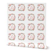 D monogram girls sweet florals flowers flower wreath girls monogram pillow fabric swatch design mini 8" swatch size  personalized personal letter quilt fabric cute girls design