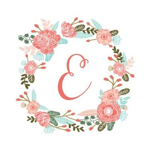 E monogram girls sweet florals flowers flower wreath girls monogram pillow fabric swatch design mini 8" swatch size  personalized personal letter quilt fabric cute girls design