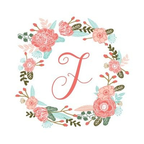 F monogram girls sweet florals flowers flower wreath girls monogram pillow fabric swatch design mini 8" swatch size  personalized personal letter quilt fabric cute girls design