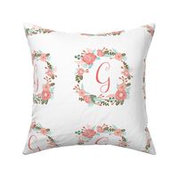 G monogram girls sweet florals flowers flower wreath girls monogram pillow fabric swatch design mini 8" swatch size  personalized personal letter quilt fabric cute girls design